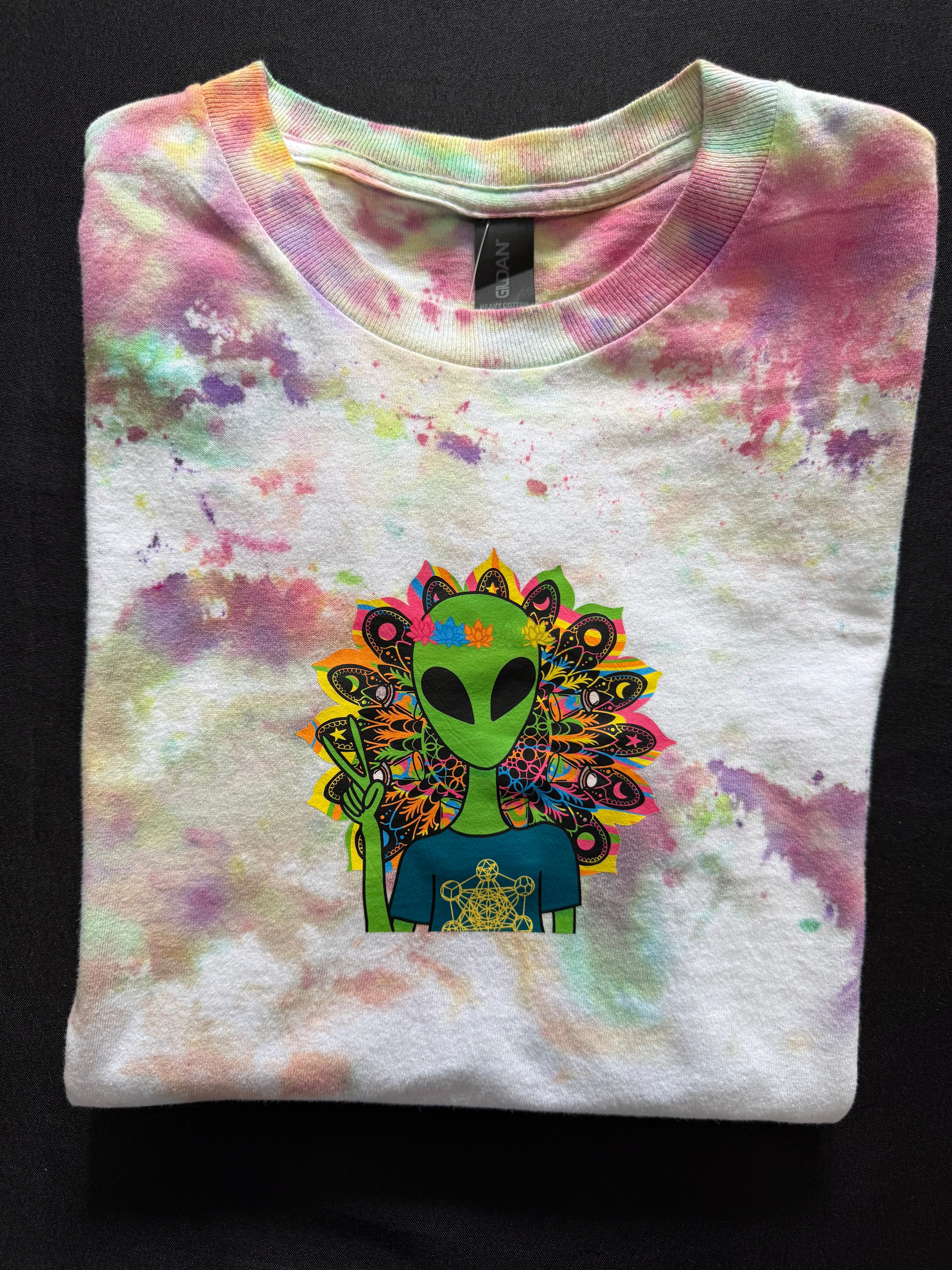 Cosmic Alien Tie-Dye Graphic T-Shirt