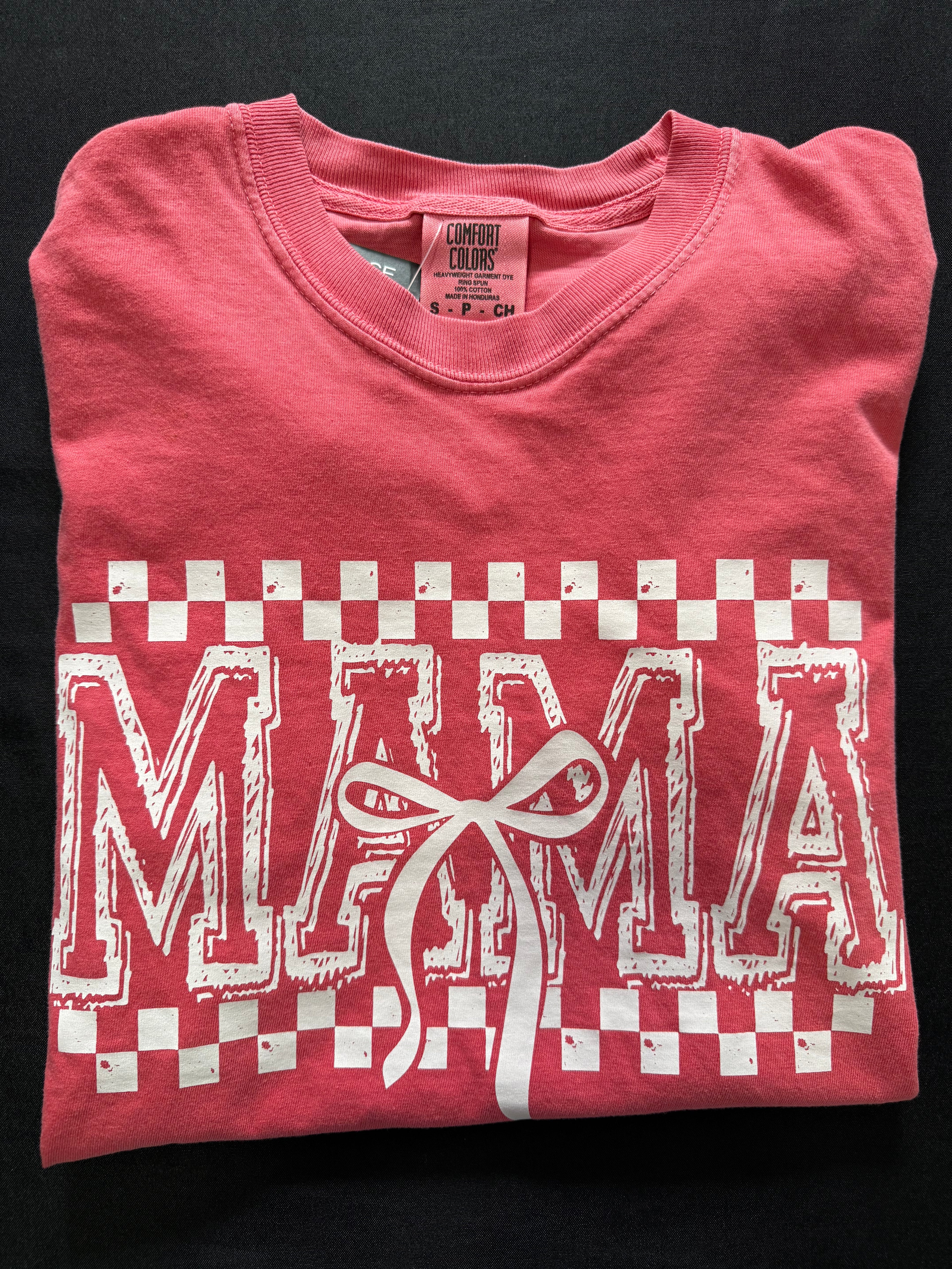 Mama Checkered Bow Graphic T-Shirt