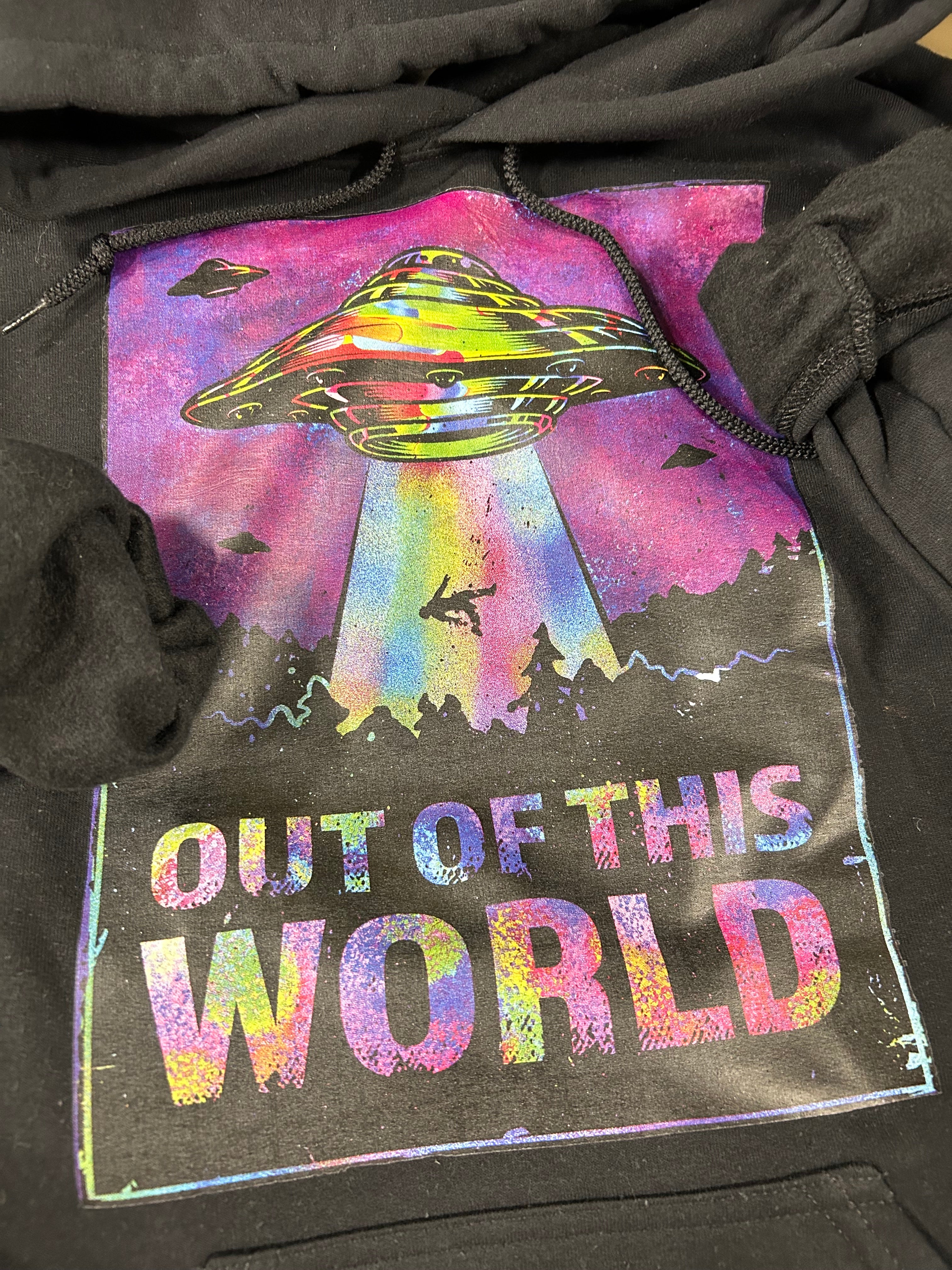 Out of This World – Retro UFO Black Hoodie